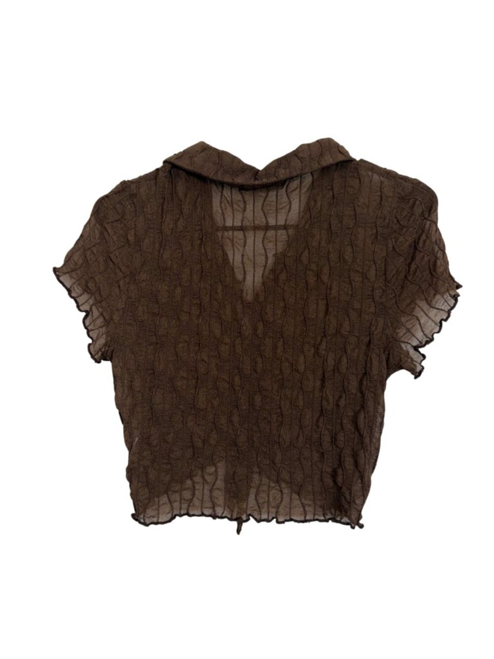 Cider Brown Sheer Ruched Button-Up Tie Front Crop Top Size M - Picture 10 of 10